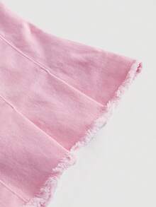 SHEIN MOD 素色後拉鏈抹胸牛仔上衣 - 淺粉色 - 查看 3