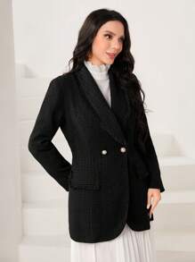 Modelyn Shawl Collar Flap Detail Overcoat Without Belt - Black - View 3