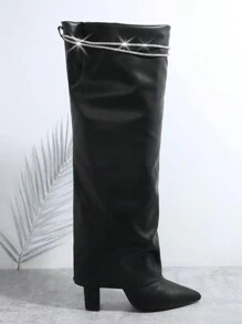 SHUZIA Giày bốt cao gót đính đá Rhinestone Trim Chunky Quà tặng ngày lễ Valentine cho năm mới Giày mùa hè Valentine - màu đen - Xem 2