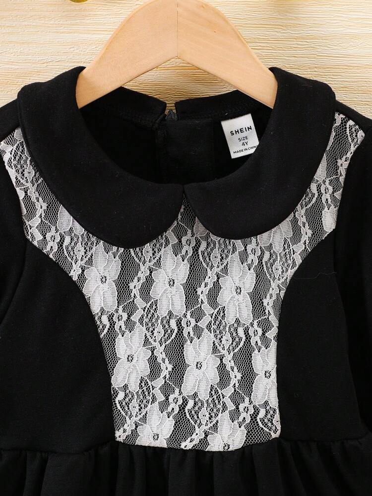 ヤングガール コントラストレース ピーターパンカラー スモックドレス