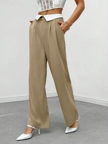 SHEIN Privé 拼接面褶皺西裝褲