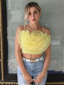 SHEIN Privé Floral Appliques Crop Cami Top - Yellow - View 1
