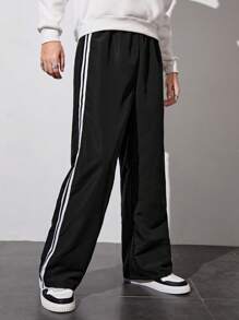 SHEIN Mirajuku Teenage (Male) Casual Sports Street Minimalist Versatile Side Stripe Sweatpants - Black - View 1