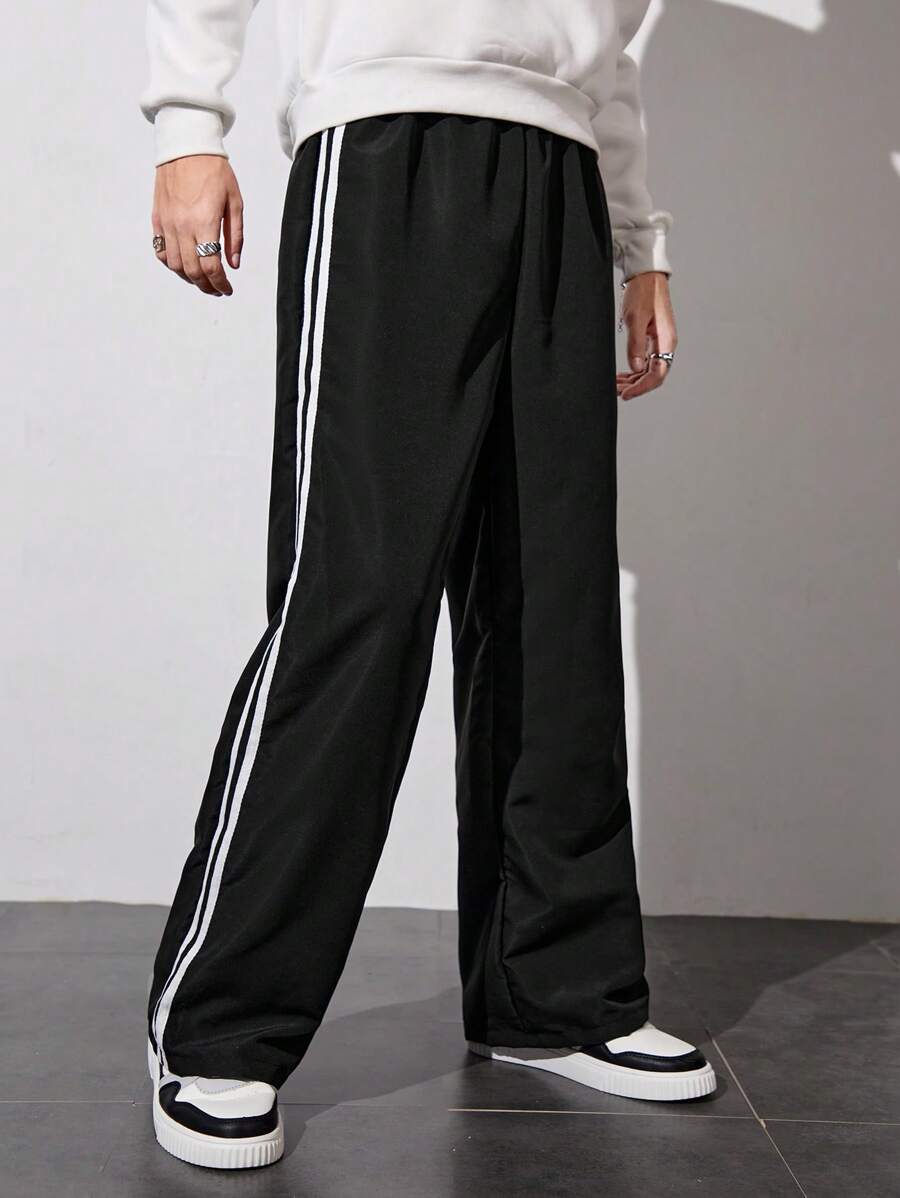 SHEIN Mirajuku Teenage (Male) Casual Sports Street Minimalist Versatile Side Stripe Sweatpants - Black - View 1