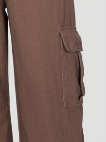 Teen Girl Flap Pocket Side Cargo Jeans - Coffee Brown - View 4