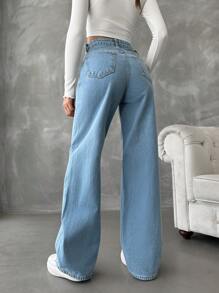 RueChic High Waist Wide Leg Jeans - Light Wash - View 2