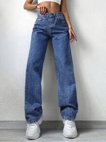 EURMUSE Slant Pocket Wide Leg Jeans - Light Wash - View 4