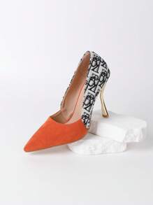 橙色优雅 3D 字母设计百搭女士高跟鞋 - 亮橙色 - 查看 4
