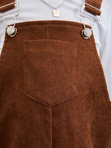 年輕女孩小高領 T 恤和口袋貼片連身裙 - 棕色 - 查看 3