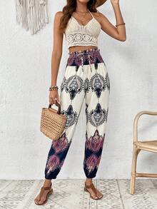 SHEIN VCAY In Đồ họa Nút phía trước Quần - Nhiều màu - Xem 6