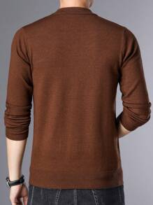 Men Solid Round Neck Sweater - Maroon - View 2