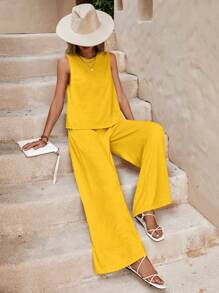 EMERY ROSE unicolor Top tank & Pantalones de pierna ancha
