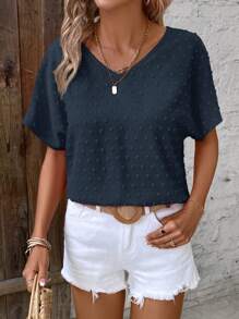 EMERY ROSE Swiss Dot Batwing Sleeve Blouse - Navy Blue - View 5