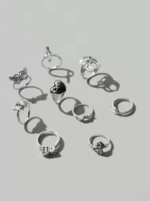 ROMWE Fairycore 9入組時尚鋅合金蝴蝶&蜘蛛裝飾圓環適合女士日常裝飾