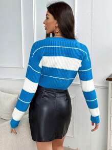 SHEIN Essnce Padrão Listrado Ombro Caído Crop Suéter