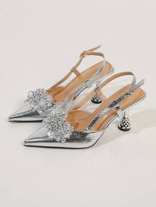 Zapatos de tacón alto con punta puntiaguda - Plateado - Ver 3