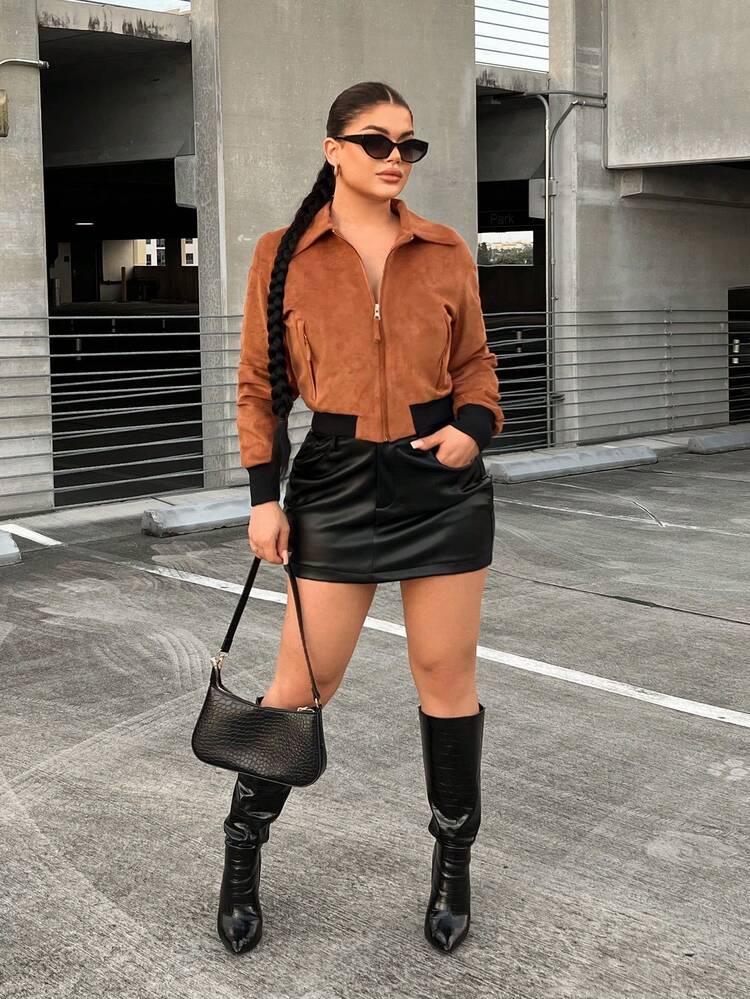 Zip Up Suedette Jacket