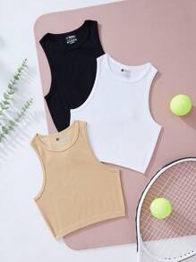 Easithlete 3入組實色條紋針織運動背心，女子網球套裝