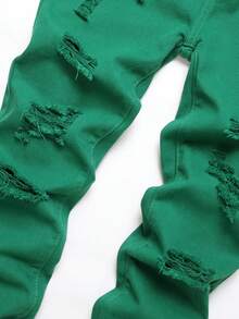 Tween Boy Ripped Frayed Straight Leg Jeans - Green - View 7