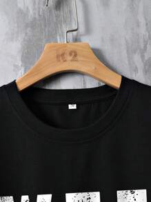 Manfinity Roughcore Men Letter Slogan Graphic Drop Shoulder Casual Short Sleeve Tee, Boyfriend Gift - Black - View 4