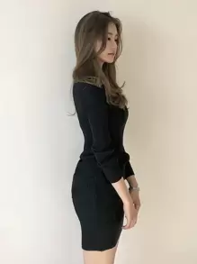 DAZY 纯色罗纹针织毛衣裙，秋季女装