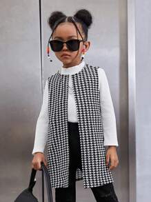 SHEIN 幼兒女童千鳥格印花背心外套 - 黑與白 - 查看 1