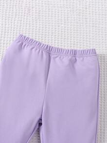 女嬰字母圖案 T 恤和褲子 - 紫色 - 查看 7