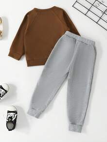 Áo nỉ và quần thể thao có tay áo Raglan hoạt hình dành cho bé trai - Cà phê nâu - Xem 2