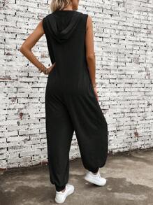 SHEIN LUNE 半排扣連帽無袖連體褲 - 黑色 - 查看 2