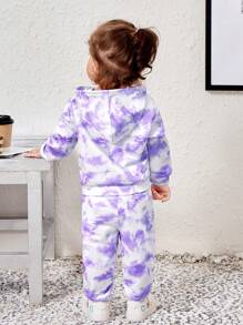 SHEIN Bebé niña Pantalones deportivos con capucha de tie dye con estampado de dibujos animados