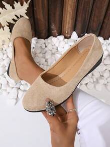 Women's Flat Sole Shoes - Khaki - View 6