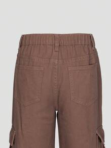 Teen Girl Flap Pocket Side Cargo Jeans - Coffee Brown - View 6