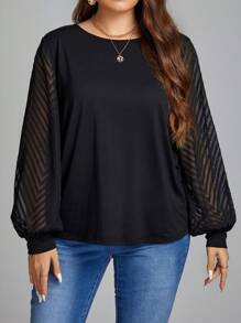 SHEIN LUNE Plus Size Women's Patchwork Top - Black - View 4