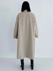 EURMUSE Lapel Neck Drop Shoulder Double Breasted Overcoat - Camel - View 2