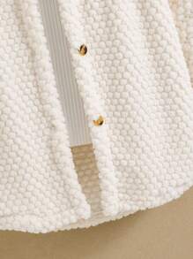 SHEIN Tween Girl 1pc Solid Button Front Hooded Teddy Coat - White - View 4