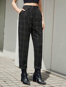 BizChic Plaid Print Slant Pocket Pants - Dark Grey - View 6