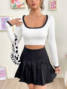 SHEIN Qutie Suéter corto con ribetes en contraste - Blanco - Ver 1