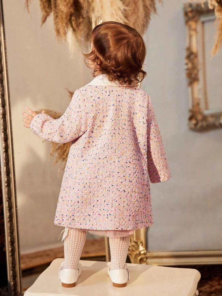 Baby Girl Bow Front Coat & Mesh Overlay Dress