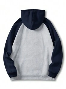 Nam Đồ họa Chữ cái Tay Raglan Dây rút Lót nhiệt Hoodie - Xám - Xem 2