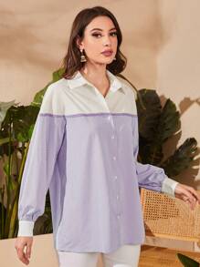 Mulvari 條紋圖案燈籠袖襯衫 - 紫色 - 查看 4