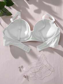 SHEIN Sujetador sin tirantes blanco acolchado para mujer con tirantes transparentes, diseño casual sin espalda, tela elástica de media resistencia - Blanco - Ver 2