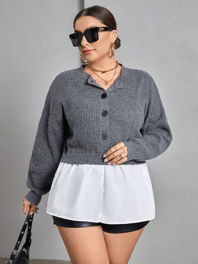 Plus Two Tone Drop Shoulder Cardigan