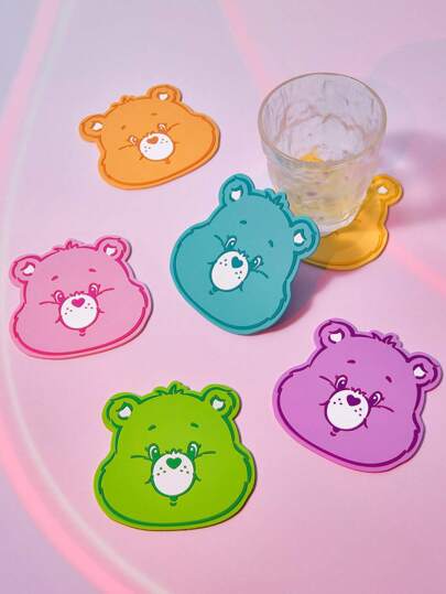 SHEIN X Care Bears 1 件粉色心形熊杯垫、Love-A-Lot 熊、Funshine 熊、 熊、Friend 熊、礼物