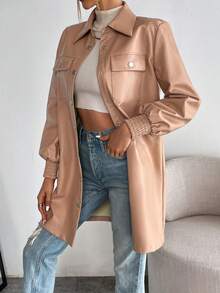 SHEIN Essnce Túi có nắp chất liệu da PU áo - Màu Khaki - Xem 3