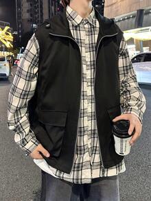 Manfinity EMRG Men Flap Pocket Zipper Hooded Vest Jacket - Black - View 3