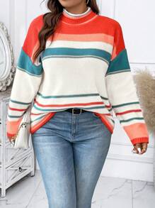 Calvaya Plus Colorblock Drop Shoulder Sweater Knit Pullover Fall Winter Sweater - Multicolor - View 4