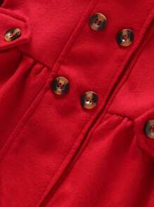 SHEIN Young Girl Borg Collar Double Breasted Overcoat - Burgundy - View 4