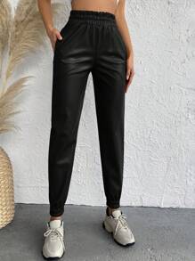 EURMUSE Paperbag Waist Sweatpants - Black - View 3