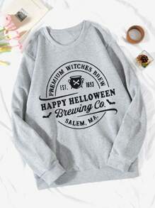 SHEIN EZwear Plus Slogan Graphic Thermal Lined Sweatshirt Pullover Fall Outfit