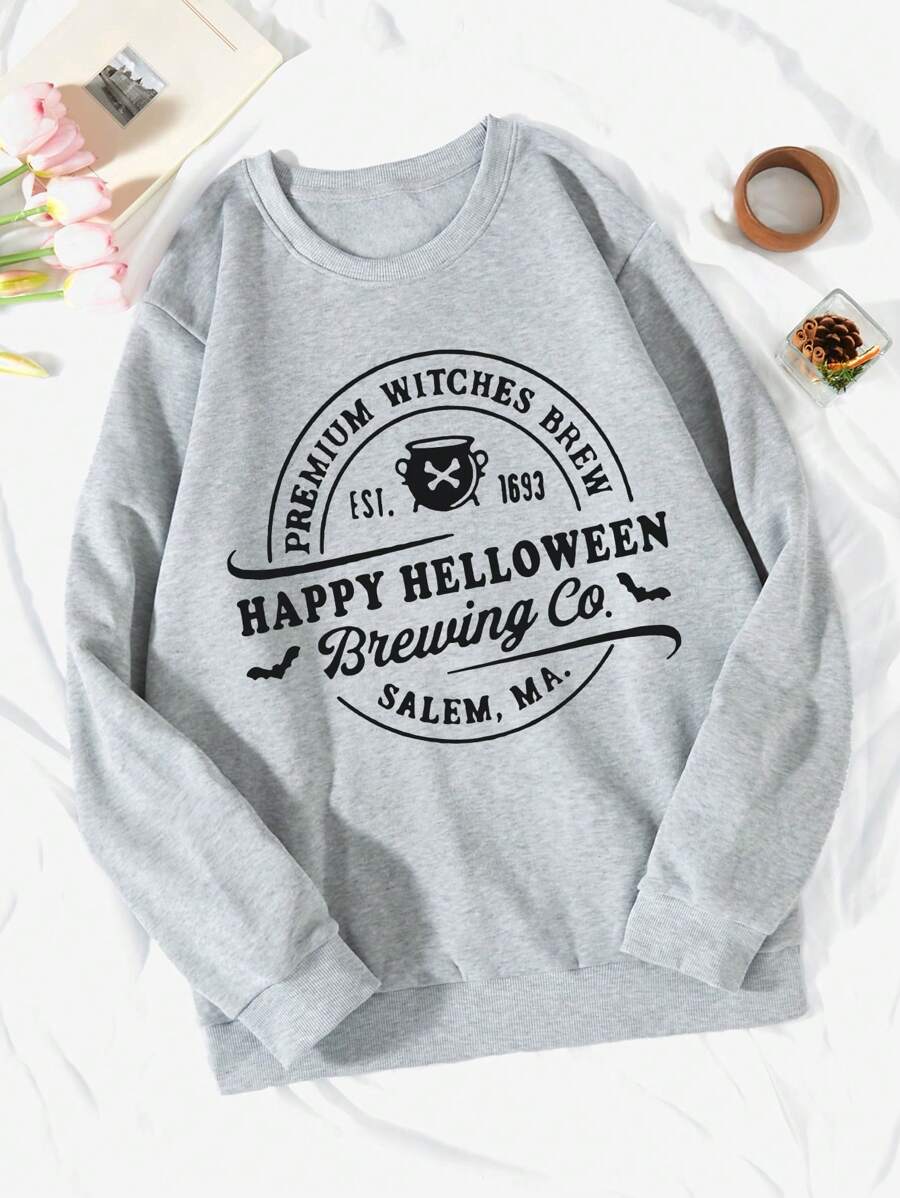 SHEIN EZwear Plus Slogan Graphic Thermal Lined Sweatshirt Pullover Fall Outfit